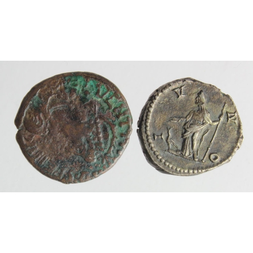 532 - Roman Imperial (2): Julia Domna AR Denarius, Juno rev., 3.63g, VF, and a late Roman AE21mm, Emperor ... 