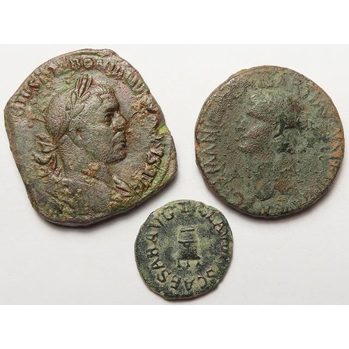 534 - Roman Imperial (3) bronze coins: Trebonianus Gallus Sestertius RIC IV 117a, 14.67g, GF ex Bertolami;... 