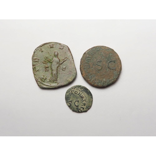 534 - Roman Imperial (3) bronze coins: Trebonianus Gallus Sestertius RIC IV 117a, 14.67g, GF ex Bertolami;... 