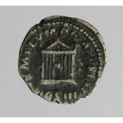 539 - Roman Imperial: Antoninus Pius AR Denarius, Rome 159 AD, temple rev., RIC III 290a; RSC 804, 3.49g, ... 