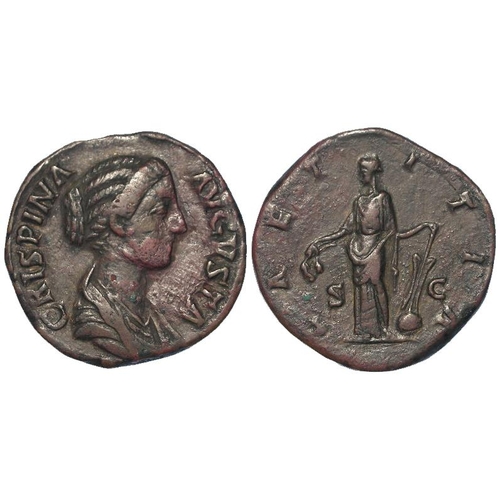 546 - Roman Imperial: Crispina (wife of Commodus) AE Sestertius, Rome 180-183 AD, Laetitia standing l. rev... 