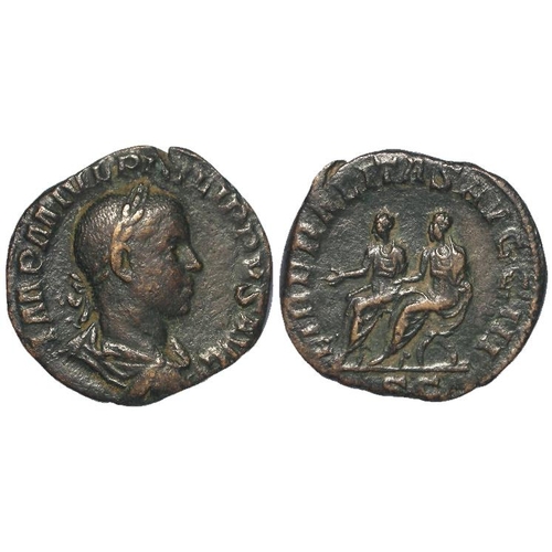 563 - Roman Imperial: Philip II AE Sestertius, Rome 248-9 AD. Rev: Philip I and II seated l. on curule cha... 