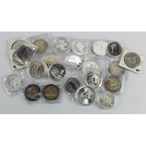 615 - Canada Silver Dollars, Proofs and BU ounces (23) 1937 to 2016 various, in capsules or packets.