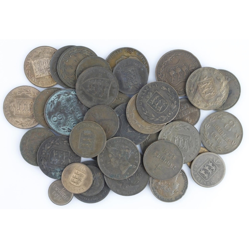 618 - Channel Islands (Jersey & Guernsey) copper and bronze coins 19th-20thC mixed grade including high gr... 