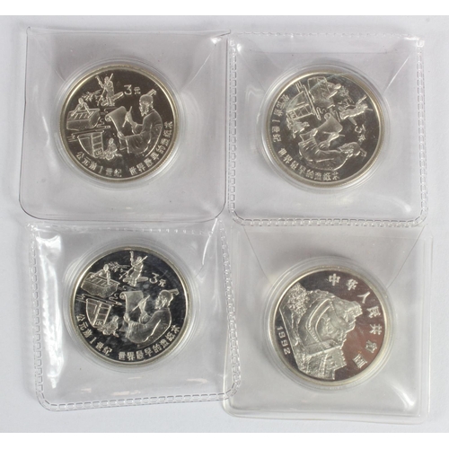 622 - China (4) silver 'inventions' 3 Yuan 1992: 3x paper making, and 1x coinage, BU in capsules.