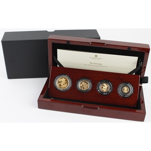 8 - Four coin set 2021 (Two Pounds - Quarter Sovereign) aFDC with the case of the Two Pounds being scrat... 