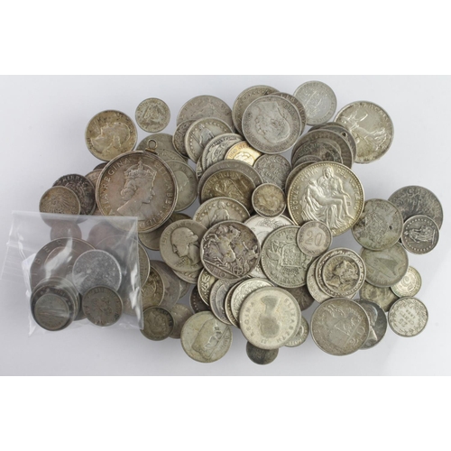 857 - World Silver Coins 452g mixed content, plus a few extra base metal.