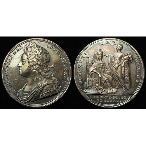 867 - British Commemorative Medal, silver d.35mm: Coronation of George II 1727, official issue by J. Croke... 