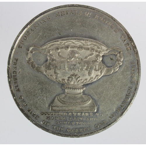 869 - British Commemorative Medal, white metal d.52mm: 'Thomason's Metallic Bronze Vase' lottery medal 182... 