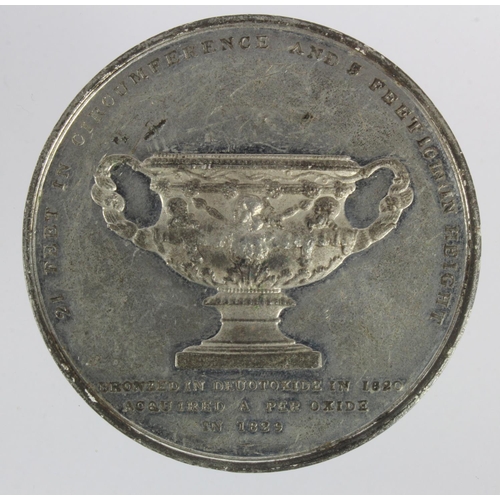 869 - British Commemorative Medal, white metal d.52mm: 'Thomason's Metallic Bronze Vase' lottery medal 182... 