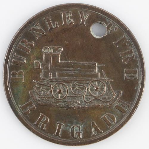 884 - Fire Brigade - old Victorian? Burnley Fire Brigade large copper Token / Pass (attendance at a fire T... 