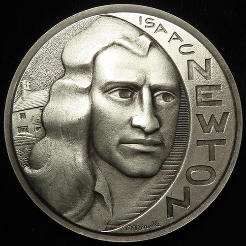 886 - French / British Commemorative Medal, white metal d.77.5mm: Isaac Newton by Mérelle, Monnaie de Pari... 