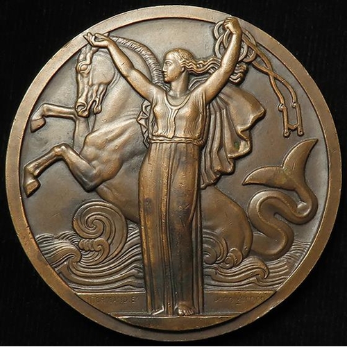 888 - French Commemorative Medal, bronze d.68mm: Launch of the SS Normandie, Cie Générale Transatlantique ... 