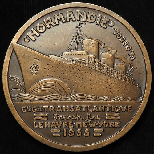 888 - French Commemorative Medal, bronze d.68mm: Launch of the SS Normandie, Cie Générale Transatlantique ... 