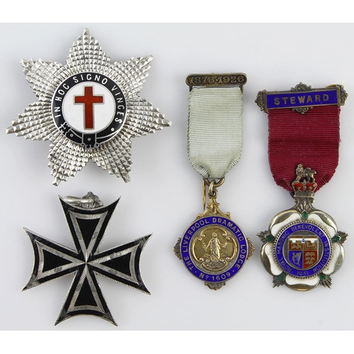 898 - Masonic mixed lot of items comprising 3 silver items and 1 silver plate and enamel item - they compr... 