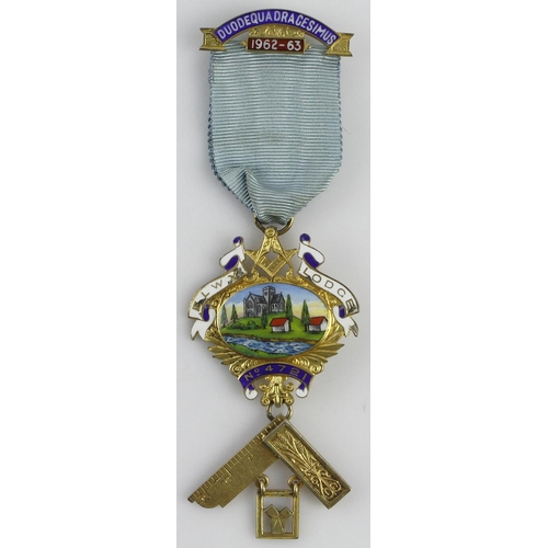 899 - Masonic Past Master silver & enamel medal, Elwy Lodge No. 4721. Reads on the back of the square Pres... 