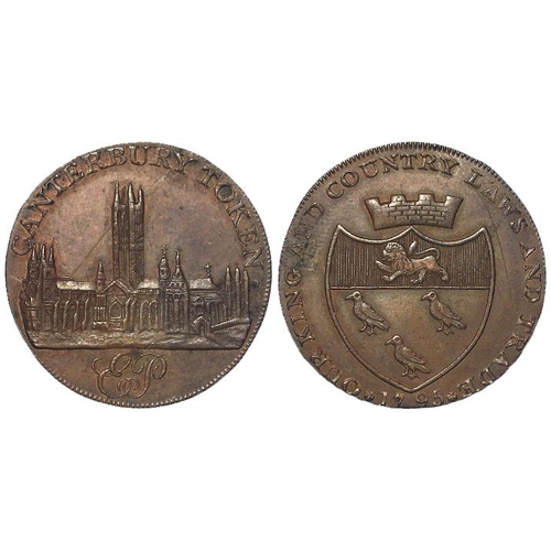 917 - Token, 18thC: Canterbury Halfpenny 1795, edge: PAYABLE AT CANTERBURY', D&H Kent #8, EF trace lustre.