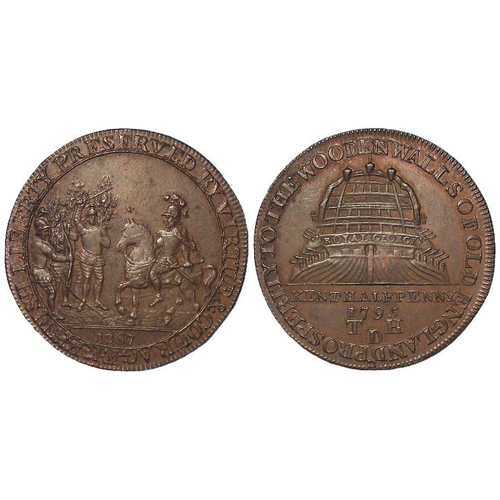 918 - Token, 18thC: 'Royal George' (Deptford) Kent Halfpenny 1795, edge: PAYABLE AT THO'S HAYCRAFT'S DEPTF... 