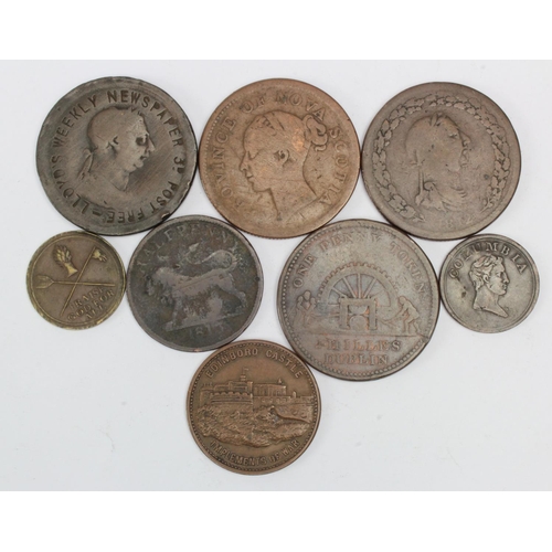 925 - Tokens, 19thC (8) copper & bronze assortment of Pennies, Halfpennies and advertising pieces, mixed g... 