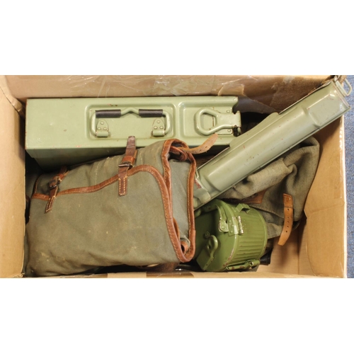 944 - Box of various Machine Gun items to include Ammo Tin, Gunners Kit, spare Barrel Case, Drum Magazine,... 