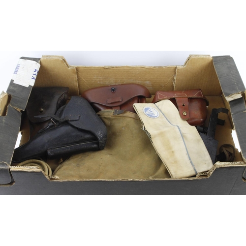 945 - Box of WW2 items to include Bren Gun Case Catcher, Bren Sling, Bayonet Frogs and Holsters  (Qty)  Bu... 