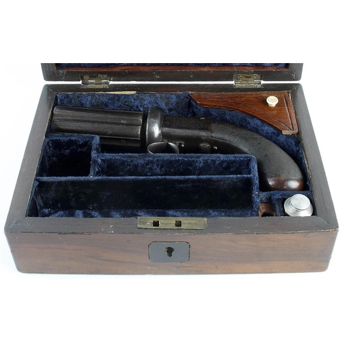 959 - Fine cased Pepperbox 6 shot percussion revolver circa 1845-50. Six fluted barrels with English proof... 