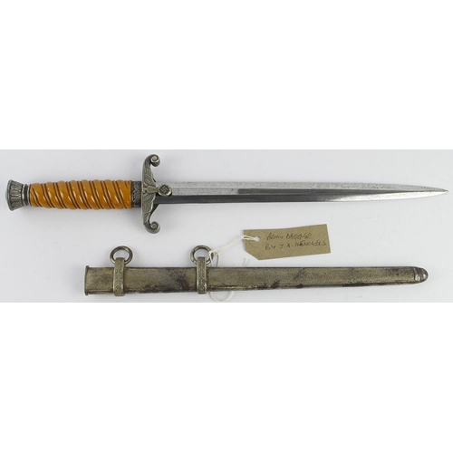 972 - German 3rd Reich Army Officers dagger with scabbard, blade maker marked 'J A Henckels Solingen'.