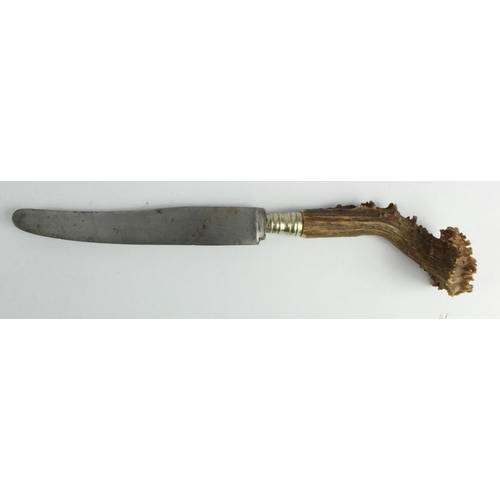 975 - German 3rd Reich Hunting Association Antler handled knife with hand engraved logo.