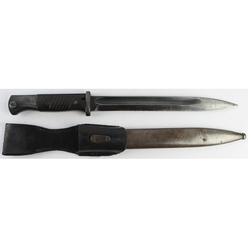 976 - German 3rd Reich M1884/98 knife bayonet in its steel scabbard with leather frog. GC overall. Several... 