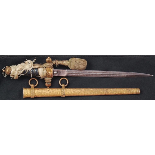 979 - German 3rd Reich Water Protection Police dagger with hammered brass scabbard, and knot. Blade maker ... 