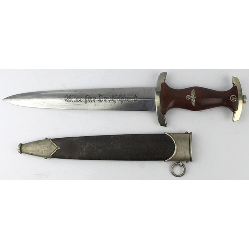 983 - German early type SA Dagger with scabbard, blade marked 'Aesculap Tuttlingen' and crossguard stamped... 