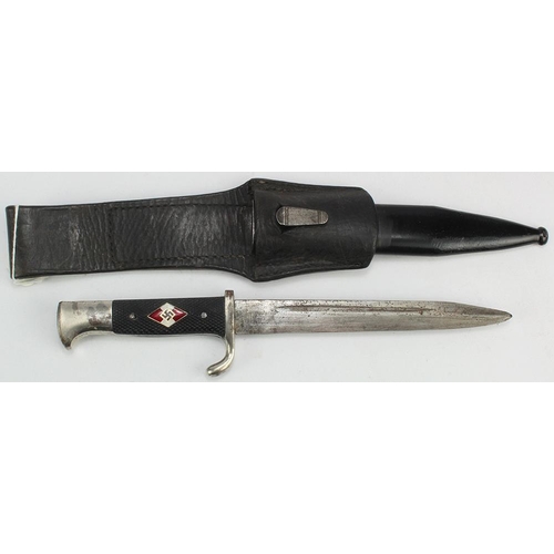 985 - German Hitler Youth fighting knife, an interesting variant, slimmer blade, sharpened, in cut down ba... 