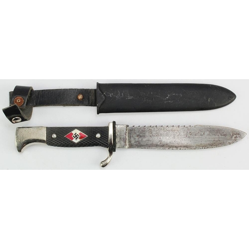 989 - German HJ dagger with sawback blade RZM M7/33 marked blade.