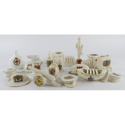 1662 - Large quantity of approx 35 different Crested China WW1 related, Bi-planes, Tanks, Armoured Cars, Su... 