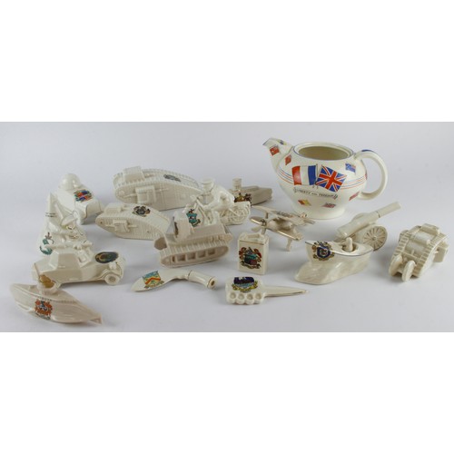 1662 - Large quantity of approx 35 different Crested China WW1 related, Bi-planes, Tanks, Armoured Cars, Su... 