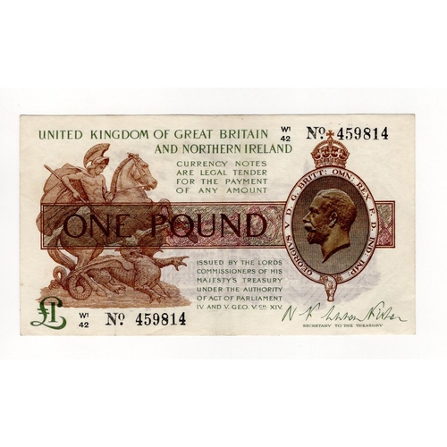 11 - Warren Fisher 1 Pound (T34) issued 1927, Great Britain & Northern Ireland issue, serial W1/42 459814... 