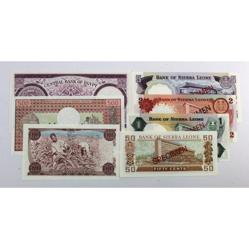 113 - Africa (7), comprising Sierra Leone (4), a set of Franklin Mint collectors SPECIMEN notes with match... 