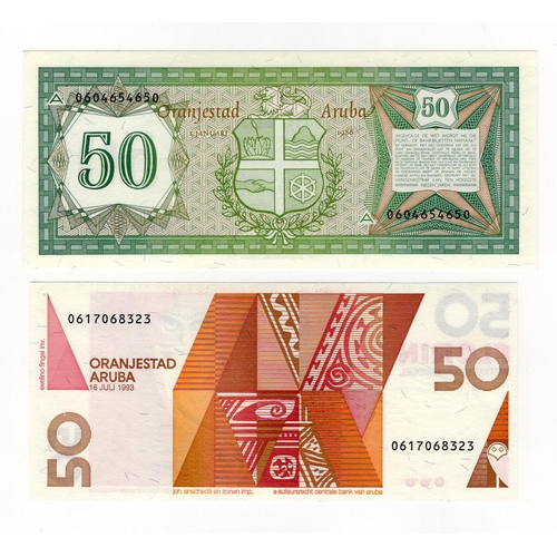 117 - Aruba (2), 50 Florin dated 1986 serial no. 0604654650 (TBB B104, Pick4), 50 Florin dated 1993 serial... 
