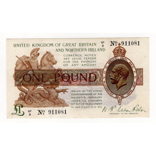 12 - Warren Fisher 1 Pound (T34) issued 1927, rarer Great Britain & Northern Ireland issue, serial U1/2 9... 