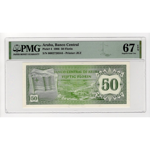 120 - Aruba 50 Florin dated 1986 serial no. 0602726544 (TBB B104, Pick4) in PMG holder graded 67 EPQ Super... 