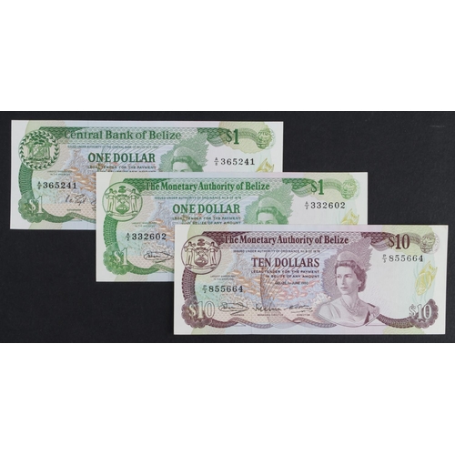 149 - Belize (3), 10 Dollars dated 1st June 1980, Queen Elizabeth II portrait at right, serial P/3 855664 ... 