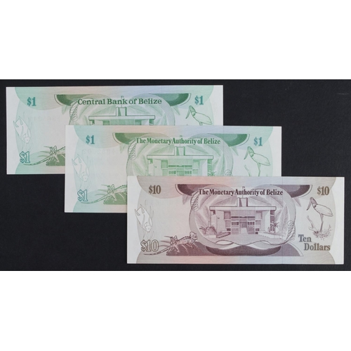 149 - Belize (3), 10 Dollars dated 1st June 1980, Queen Elizabeth II portrait at right, serial P/3 855664 ... 