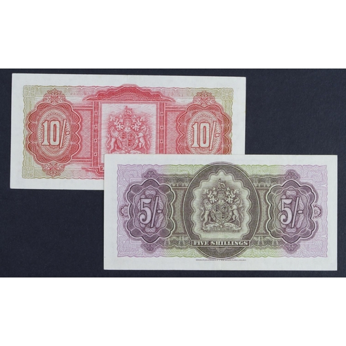 154 - Bermuda (2), 10 Shillings and 5 Shillings dated 1st May 1957, serial Q/1 421971 (TBB B120b, Pick19b)... 