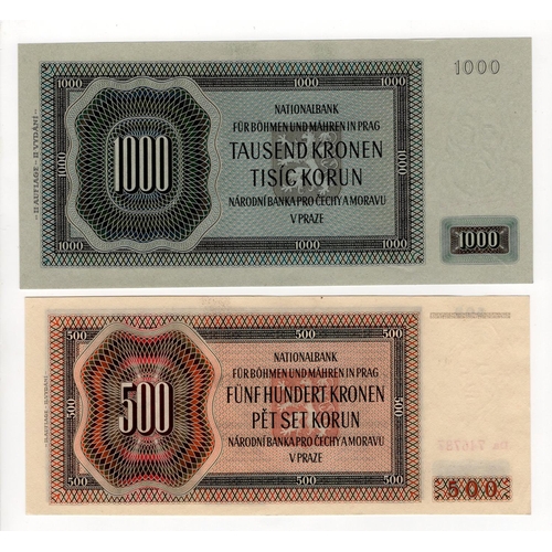 155 - Bohemia & Moravia (2), 1000 & 500 Korun dated 1942, II Auflage (2nd issue), these the issued notes n... 