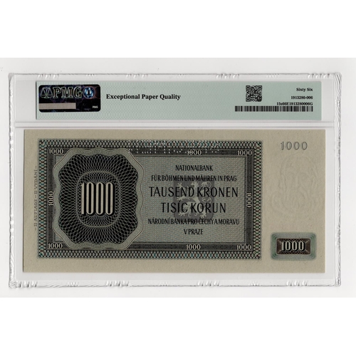 156 - Bohemia & Moravia 1000 Korun dated 1942, II Auflage (2nd issue) perforated SPECIMEN, serial Db 49894... 