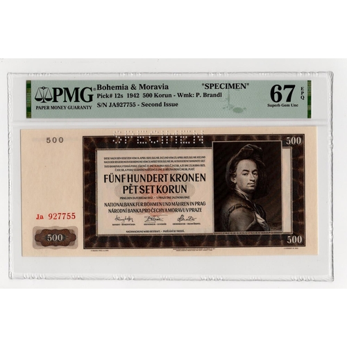 157 - Bohemia & Moravia 500 Korun dated 1942, II Auflage (2nd issue) perforated SPECIMEN, Ja 927755 (TBB B... 