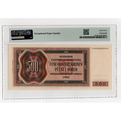 157 - Bohemia & Moravia 500 Korun dated 1942, II Auflage (2nd issue) perforated SPECIMEN, Ja 927755 (TBB B... 