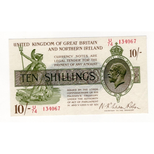 16 - Warren Fisher 10 Shillings (T33) issued 1927, serial U/74 134067, Great Britain & Northern Ireland i... 