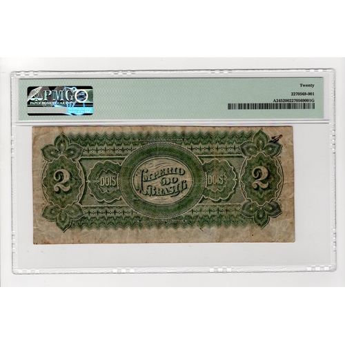 160 - Brazil 2 Mil Reis issued 1870, Estampa 5a, serial 8A 56562 (PickA245) in PMG holder graded 20 Very F... 