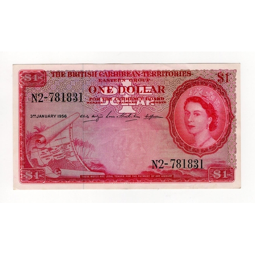 161 - British Caribbean Territories 1 Dollar dated 3rd January 1956, portrait of Queen Elizabeth II at rig... 